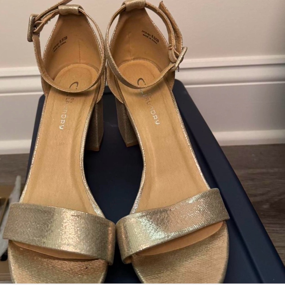 Aldo Gold Stiletto Heels with Ankle Straps